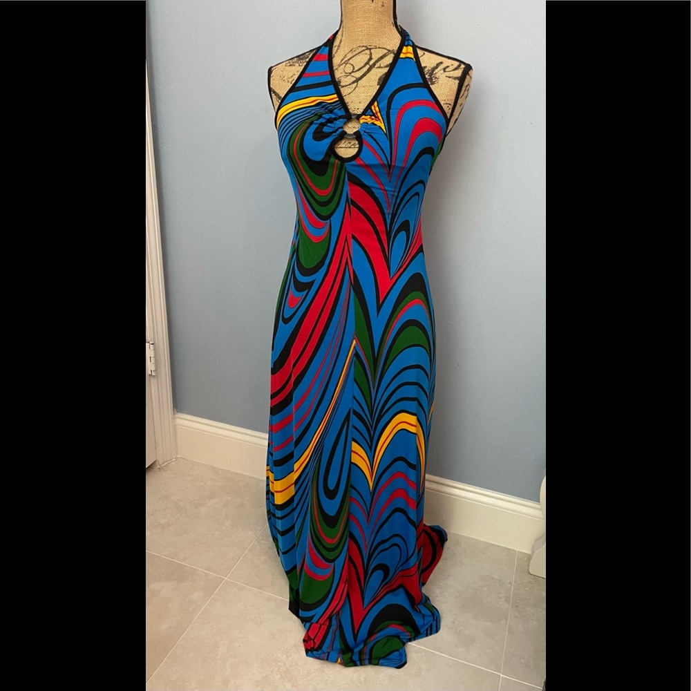 Sexy Multi colors red blue black purple V-neck maxi dress size s  built-in pads